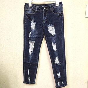 Davi & Dani - Distressed Dark Blue Women's Jeans - Small